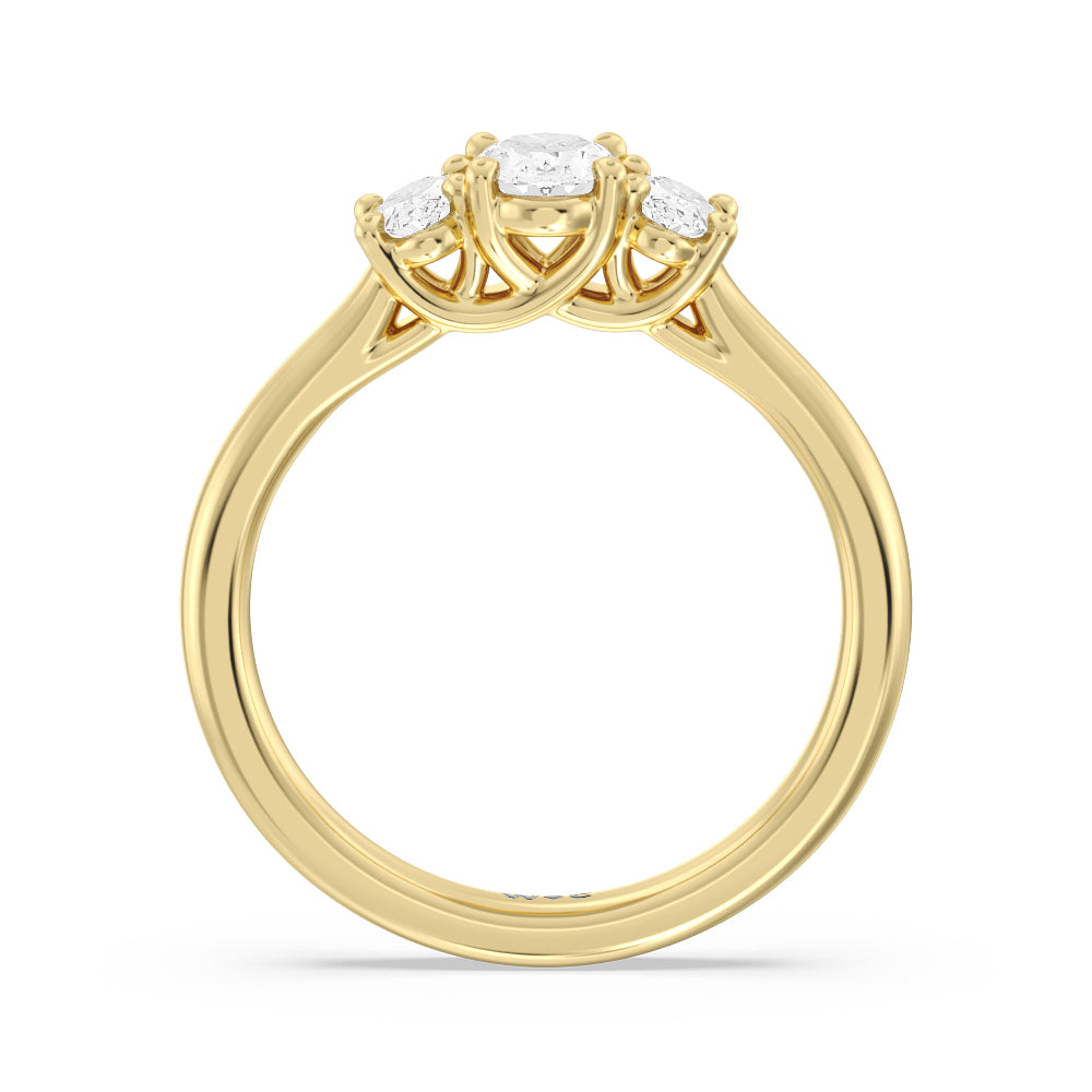 Three Stone Oval Cut Diamond Ring with 18KT Yellow Gold / Natural / 1 Cut Diamond in 14KT Yellow Gold / Natural / 1 view 4
