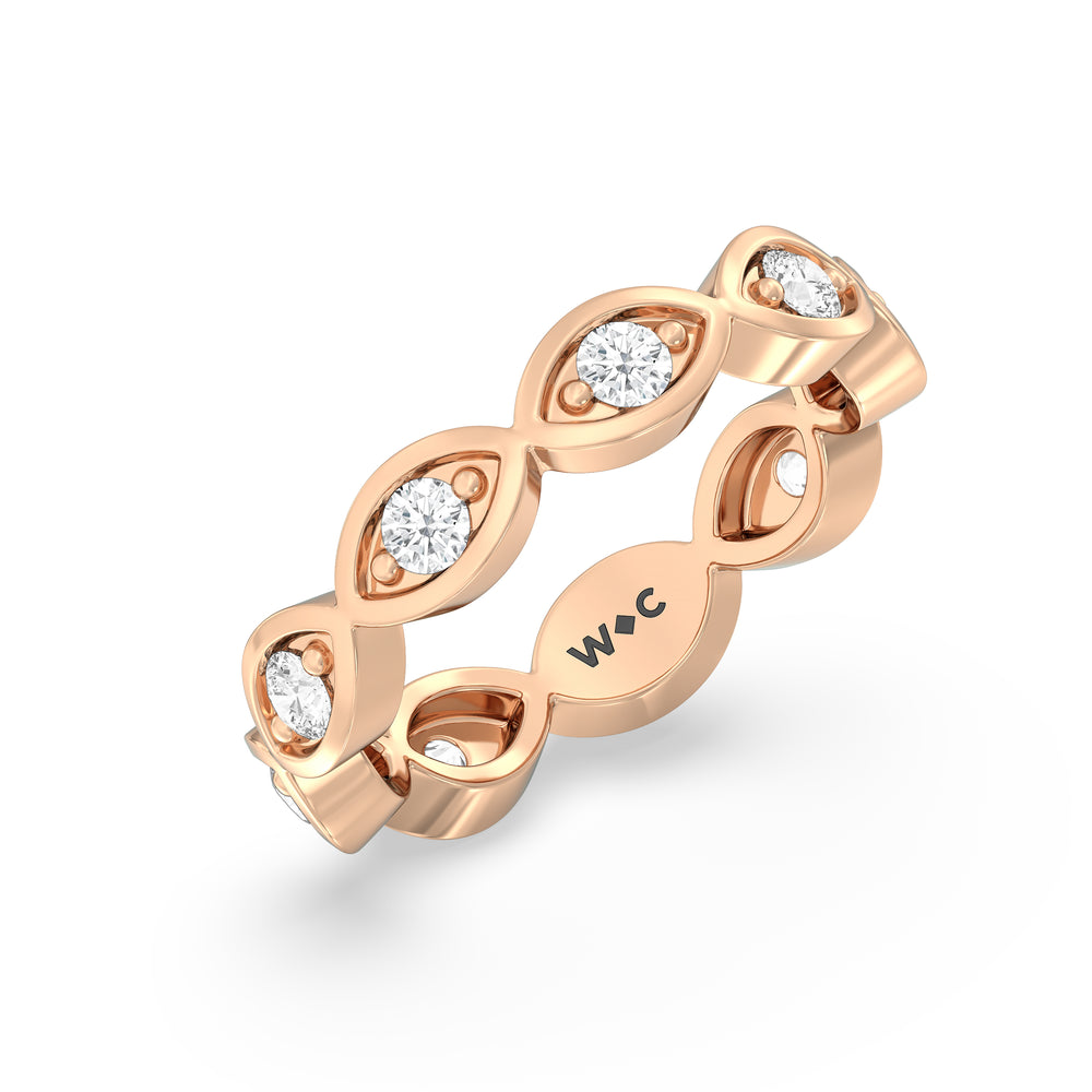 Round Diamond Marquise Bezel Eternity Ring with 18KT Rose Gold / Lab / 3/4 Cut Diamond in 14KT Rose Gold / Lab / 3/4 view 3
