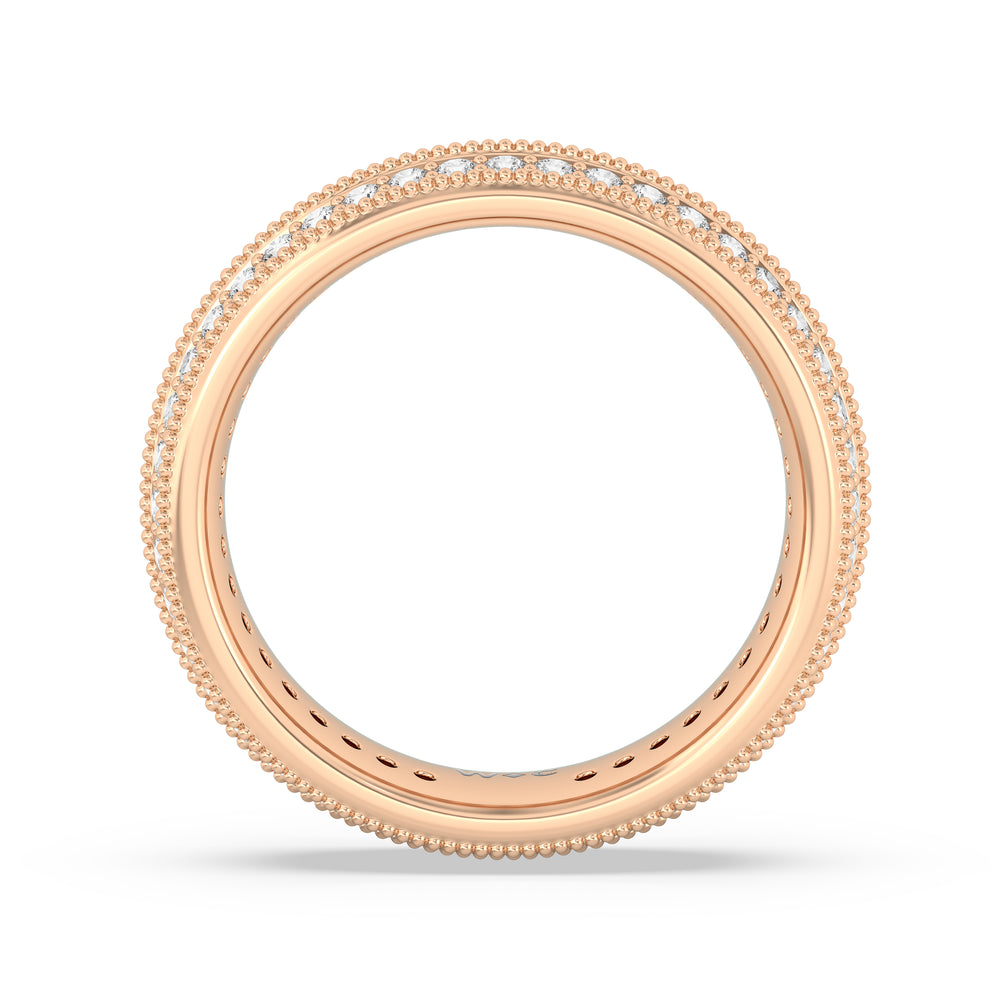 Double Row Diamond Beaded Eternity Ring with 18KT Rose Gold / Lab / 1 Cut Diamond in 14KT Rose Gold / Lab / 1 view 2
