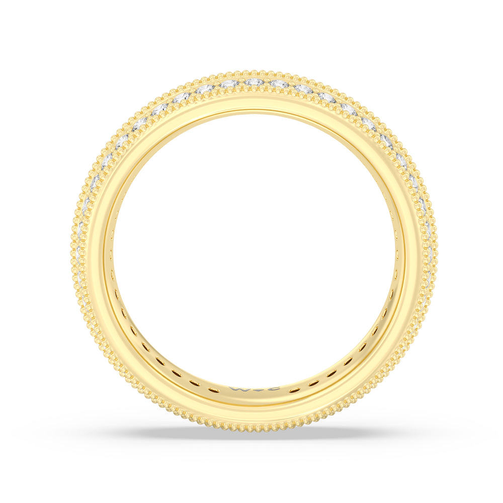 Double Row Diamond Beaded Eternity Ring with 18KT Yellow Gold / Lab / 1 Cut Diamond in 14KT Yellow Gold / Lab / 1 view 2
