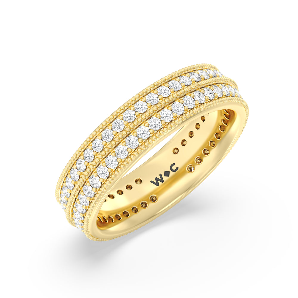 Double Row Diamond Beaded Eternity Ring with 18KT Yellow Gold / Lab / 1 Cut Diamond in 14KT Yellow Gold / Lab / 1 view 3
