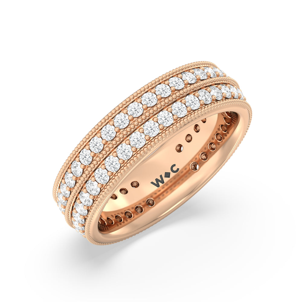Double Row Diamond Beaded Eternity Ring with 18KT Rose Gold / Lab / 1 3/8 Cut Diamond in 14KT Rose Gold / Lab / 1 3/8 view 3
