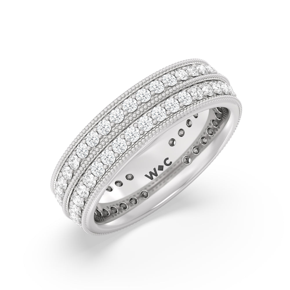 Double Row Diamond Beaded Eternity Ring with Platinum / Lab / 1 3/8 Cut Diamond in 14KT Platinum / Lab / 1 3/8 view 3
