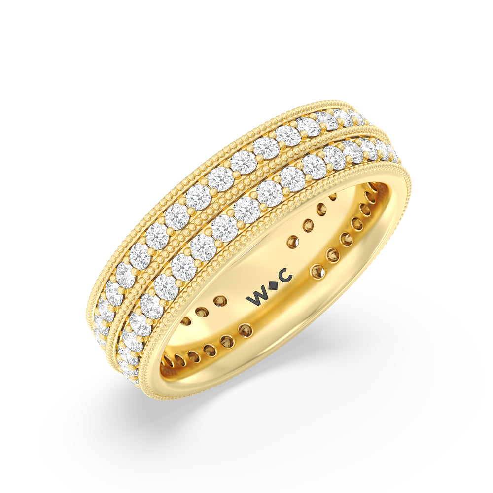 Double Row Diamond Beaded Eternity Ring with 18KT Yellow Gold / Lab / 1 3/8 Cut Diamond in 14KT Yellow Gold / Lab / 1 3/8 view 3

