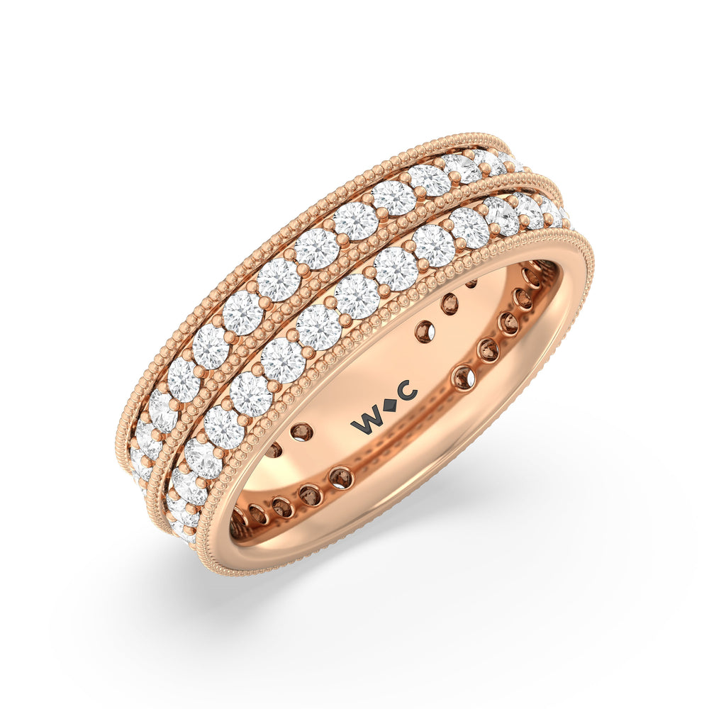 Double Row Diamond Beaded Eternity Ring with 18KT Rose Gold / Lab / 2 Cut Diamond in 14KT Rose Gold / Lab / 2 view 3
