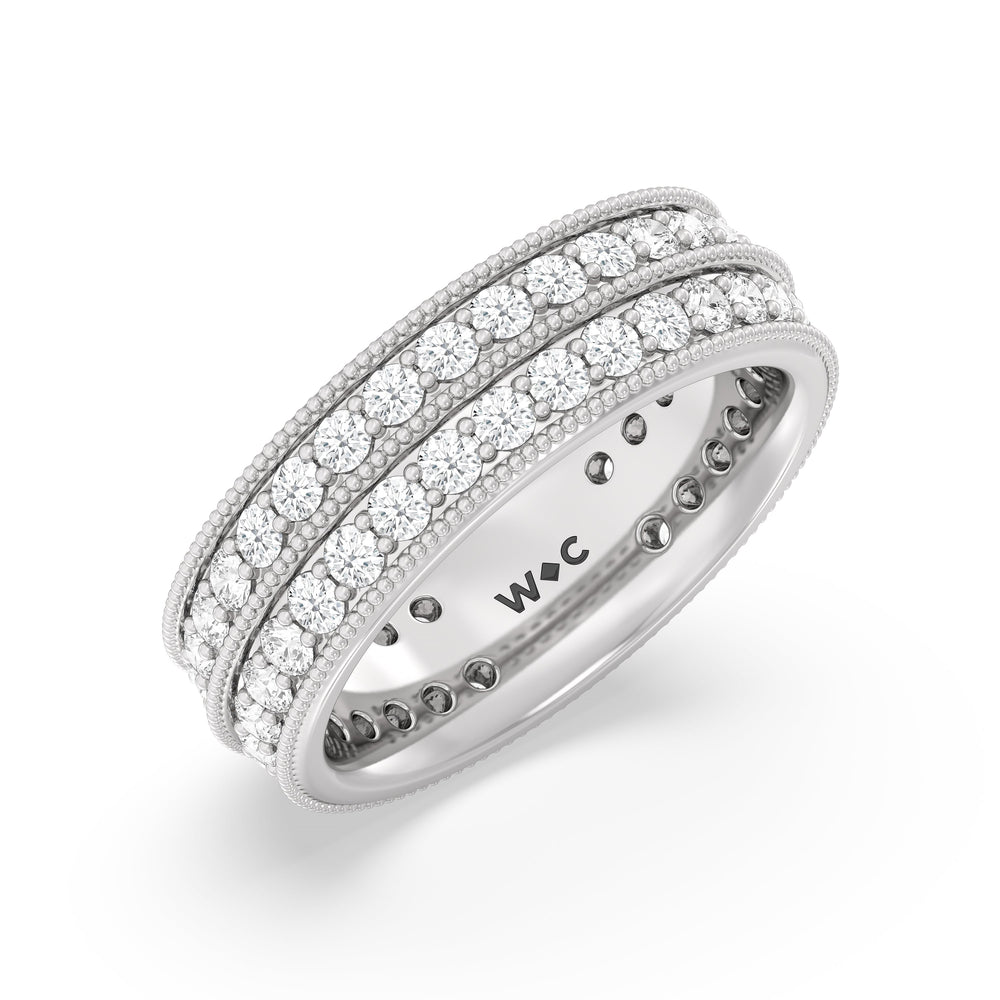Double Row Diamond Beaded Eternity Ring with Platinum / Lab / 2 Cut Diamond in 14KT Platinum / Lab / 2 view 3
