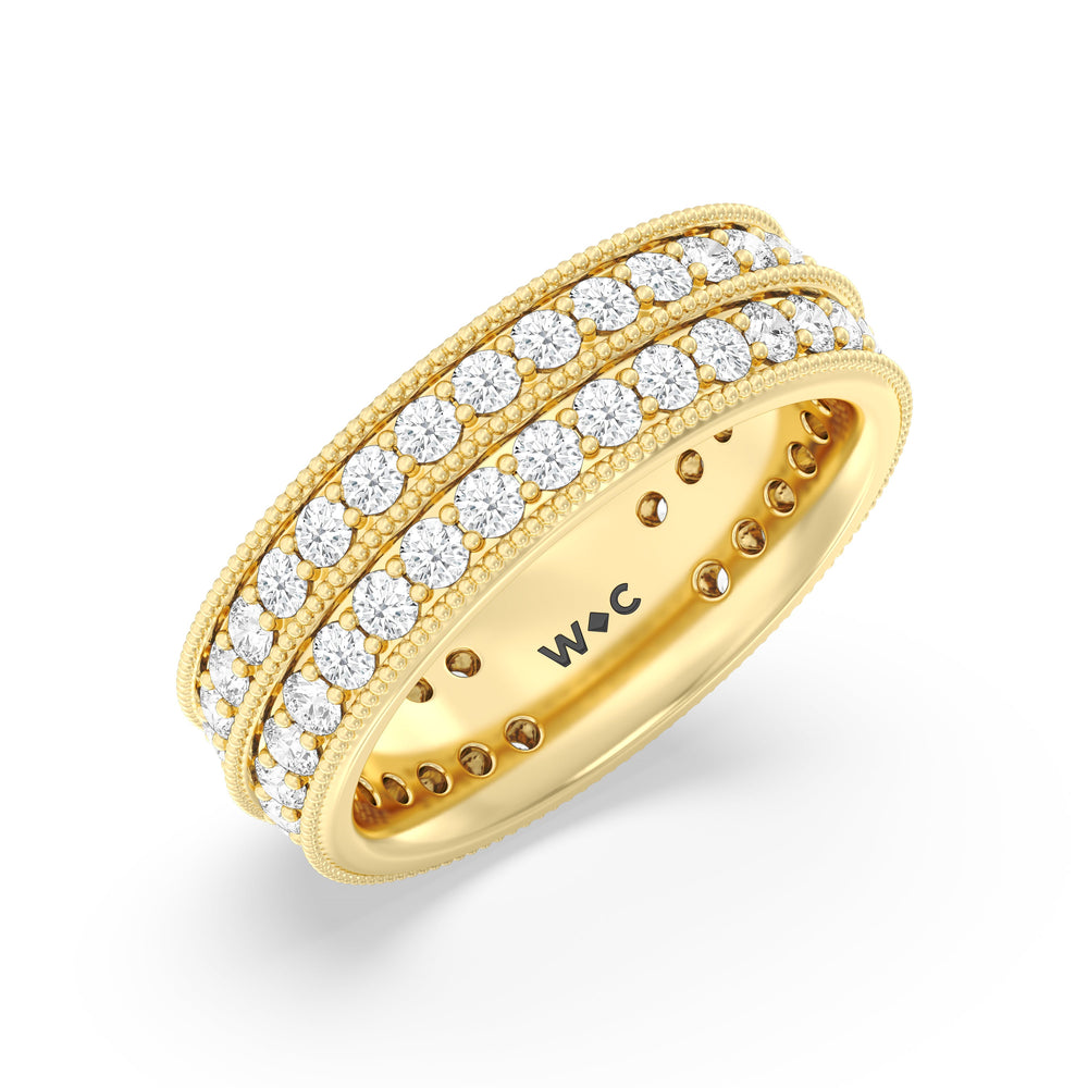 Double Row Diamond Beaded Eternity Ring with 18KT Yellow Gold / Lab / 2 Cut Diamond in 14KT Yellow Gold / Lab / 2 view 3

