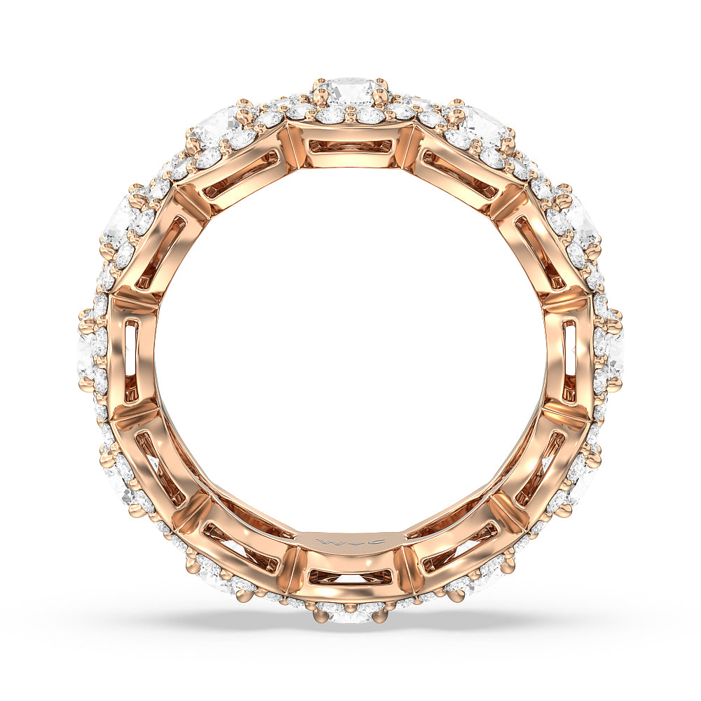 Round Halo Eternity Ring (F/G SI+) with 18KT Rose Gold / Natural / 3 3/4 Cut Diamond in 14KT Rose Gold / Natural / 3 3/4 view 3
