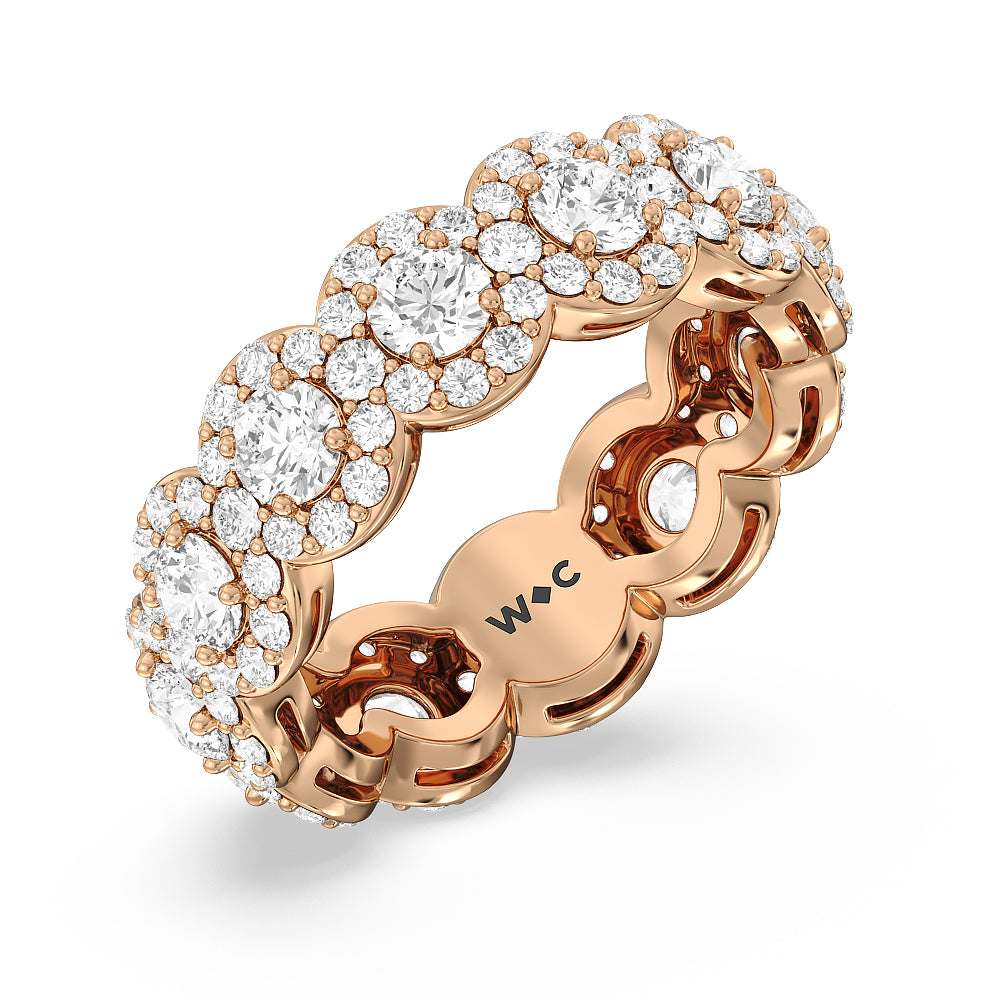 Round Halo Eternity Ring (F/G SI+) with 18KT Rose Gold / Natural / 3 3/4 Cut Diamond in 14KT Rose Gold / Natural / 3 3/4 view 2
