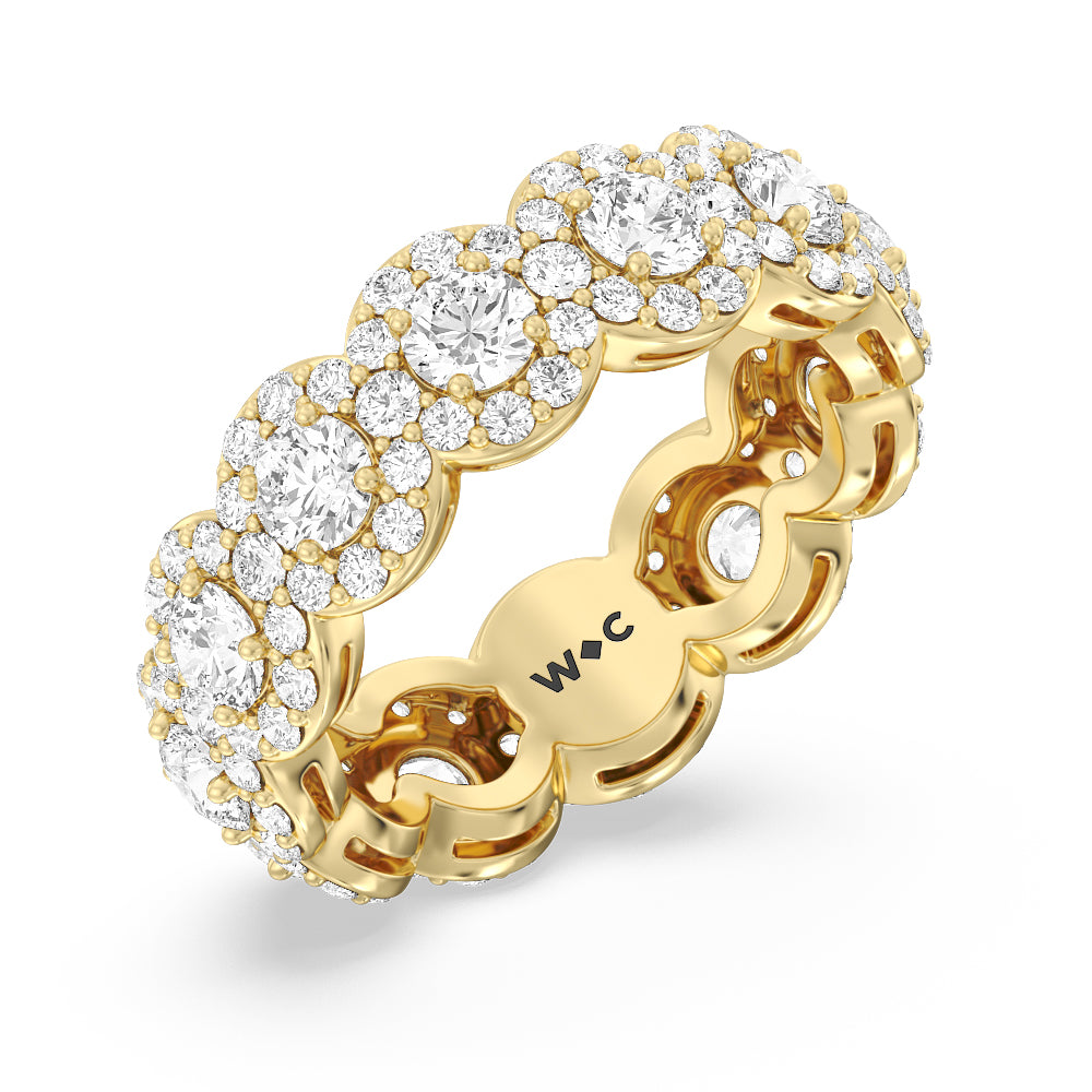 Round Halo Eternity Ring (F/G SI+) with 18KT Yellow Gold / Natural / 3 3/4 Cut Diamond in 14KT Yellow Gold / Natural / 3 3/4 view 2
