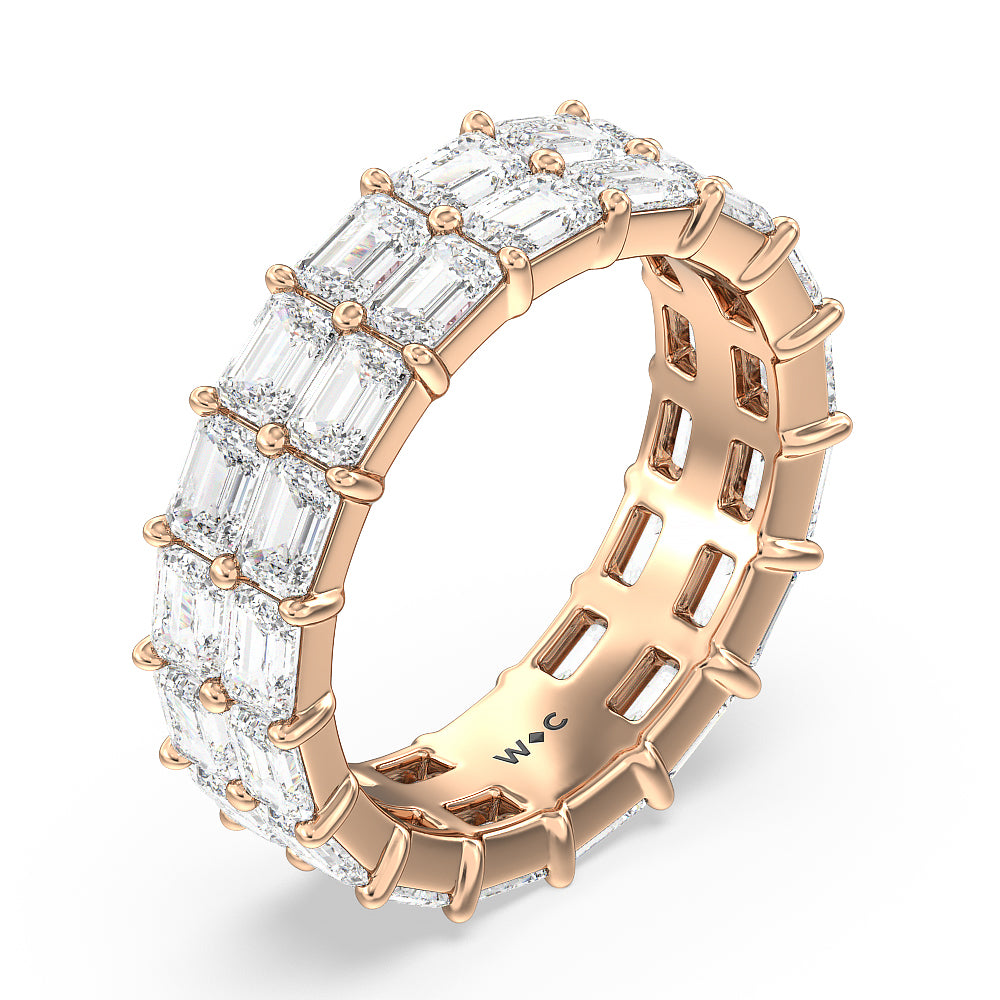 Two Row East West Emerald  Eternity Ring with 18KT Rose Gold / Natural / 6 3/4 Cut Diamond in 14KT Rose Gold / Natural / 6 3/4 view 3
