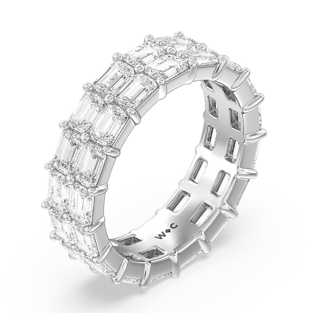 Two Row East West Emerald  Eternity Ring with Platinum / Natural / 6 3/4 Cut Diamond in 14KT Platinum / Natural / 6 3/4 view 3
