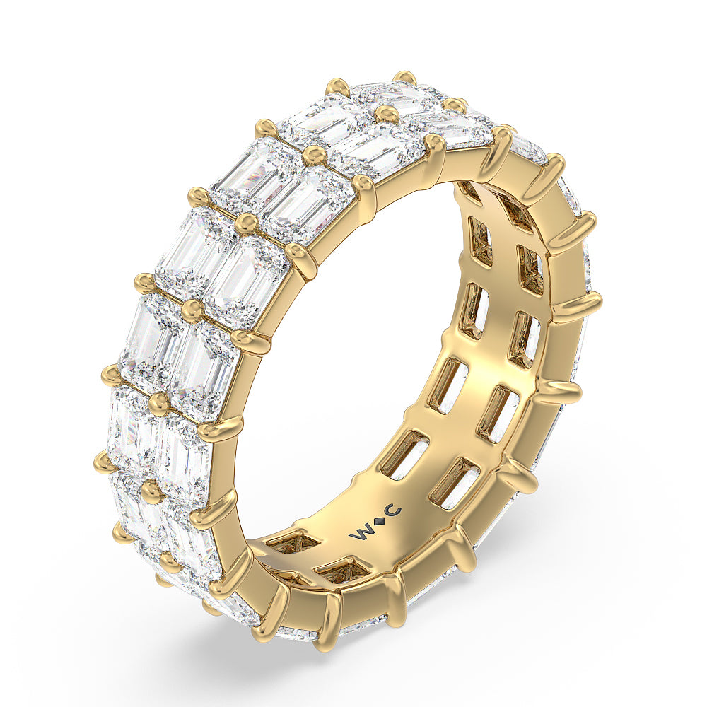 Two Row East West Emerald  Eternity Ring with 18KT Yellow Gold / Natural / 6 3/4 Cut Diamond in 14KT Yellow Gold / Natural / 6 3/4 view 3
