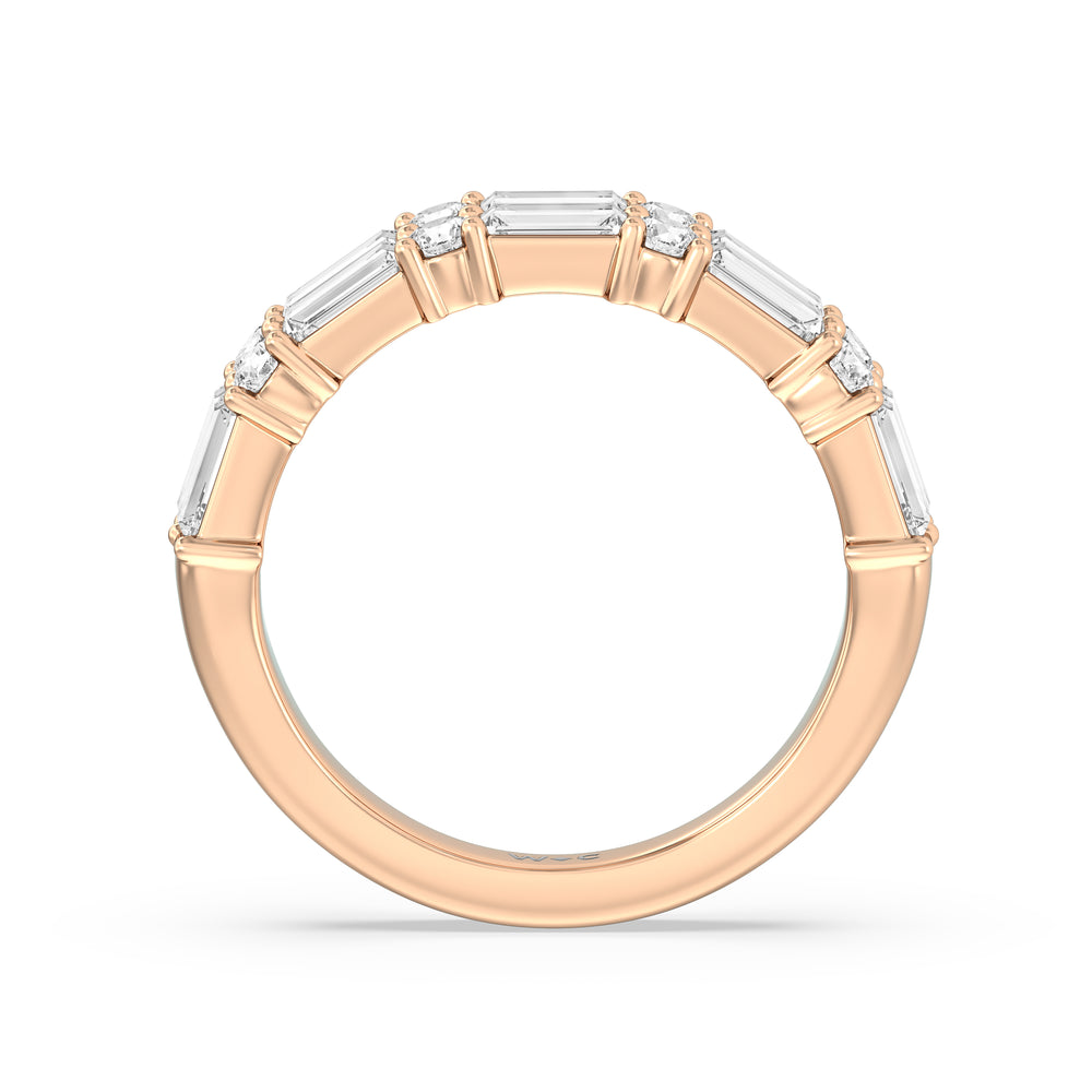 Alternating Two Row Baguette and Round Anniversary Band (F/G SI+) with 18KT Rose Gold / Natural / 1 Cut Diamond in 14KT Rose Gold / Natural / 1 view 2

