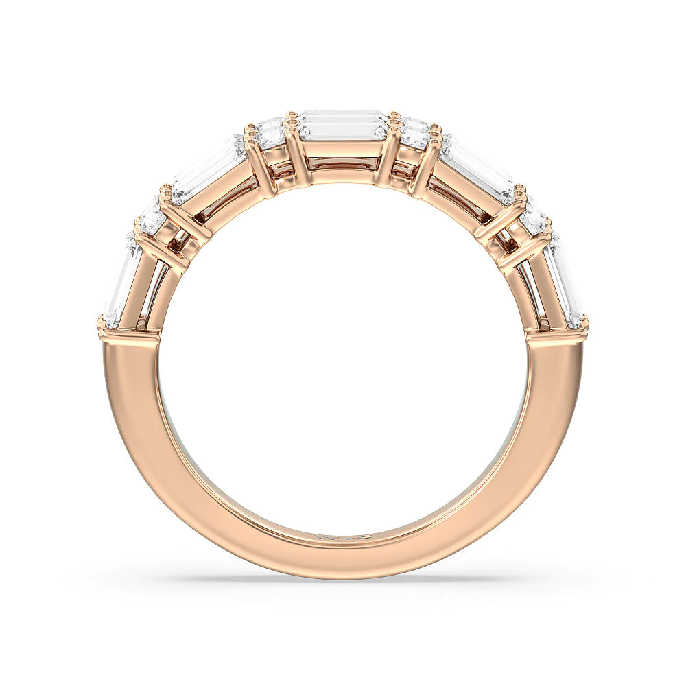 Alternating Two Row Baguette and Round Anniversary Band (E+ VS+) with 18KT Rose Gold / Lab / 1 Cut Diamond in 14KT Rose Gold / Lab / 1 view 2

