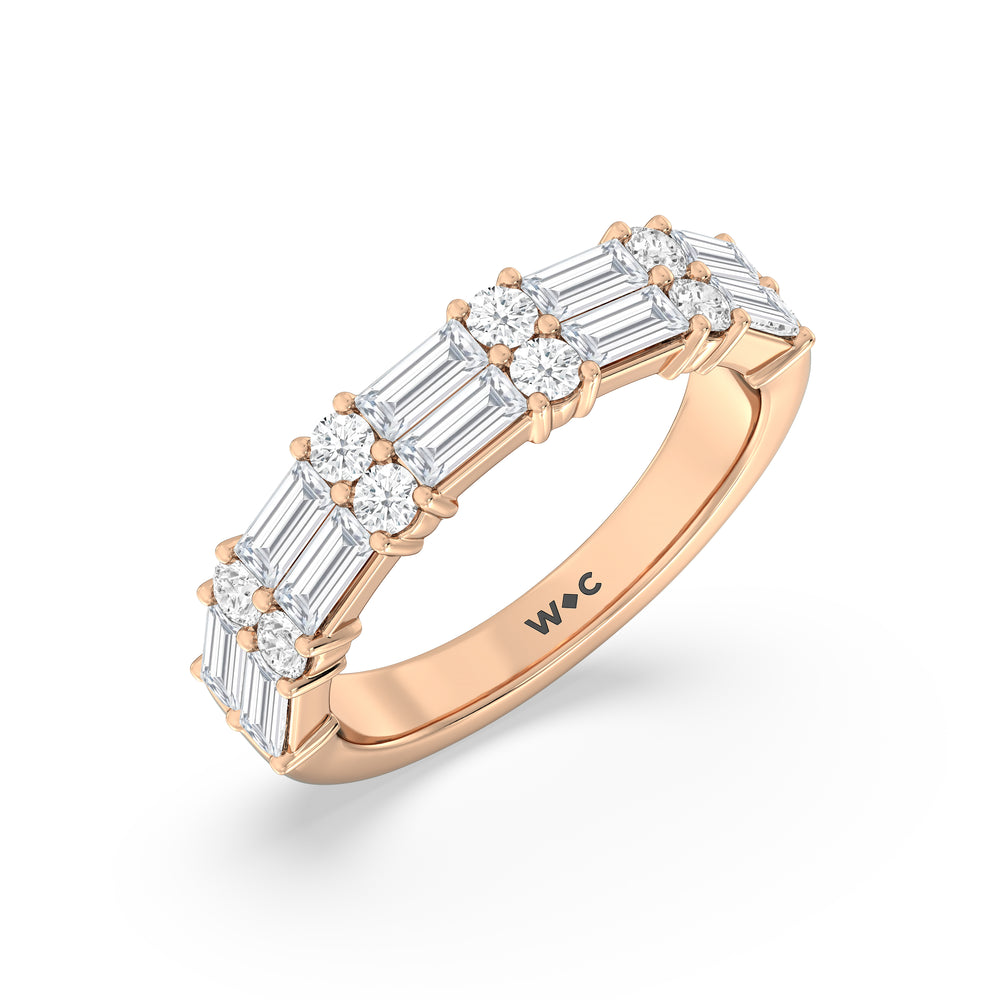 Alternating Two Row Baguette and Round Anniversary Band (F/G SI+) with 18KT Rose Gold / Natural / 1 Cut Diamond in 14KT Rose Gold / Natural / 1 view 3
