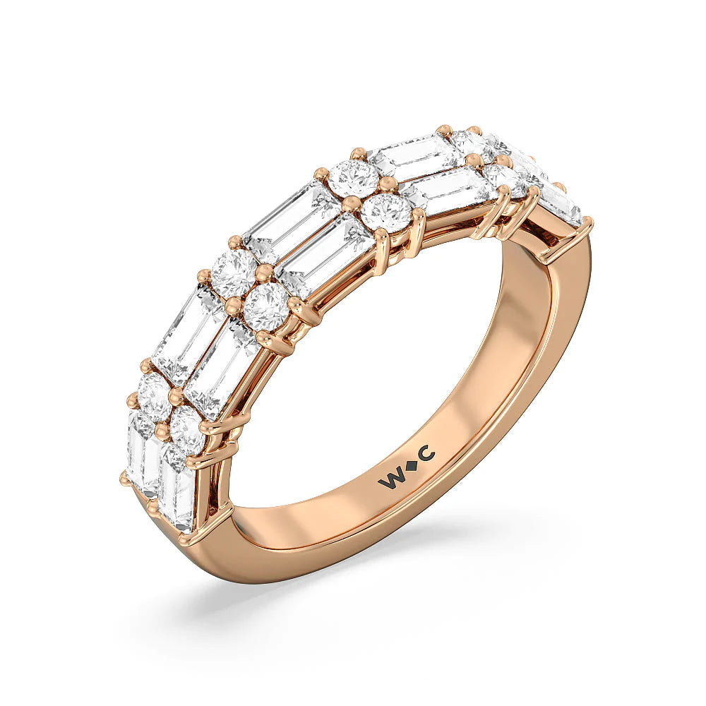 Alternating Two Row Baguette and Round Anniversary Band (E+ VS+) with 18KT Rose Gold / Lab / 1 Cut Diamond in 14KT Rose Gold / Lab / 1 view 3
