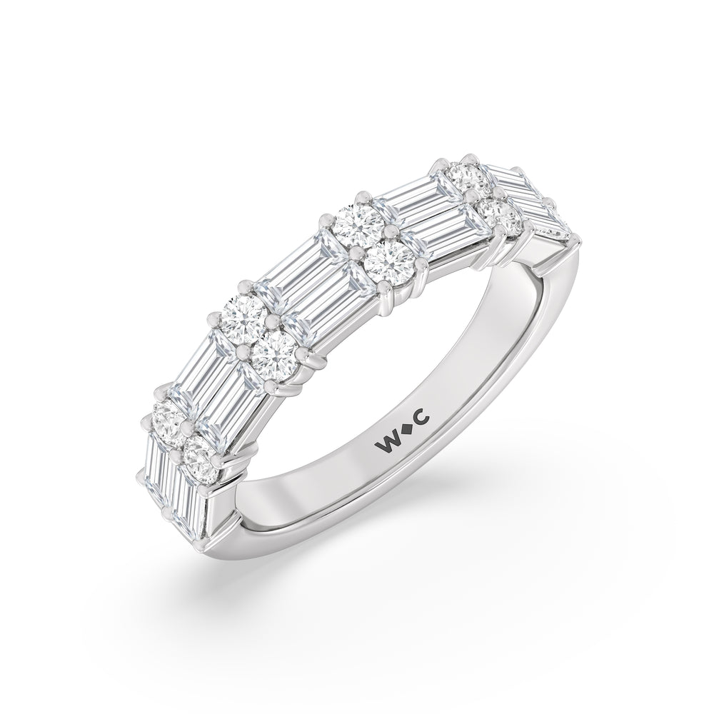 Alternating Two Row Baguette and Round Anniversary Band (F/G SI+) with Platinum / Natural / 1 Cut Diamond in 14KT Platinum / Natural / 1 view 3
