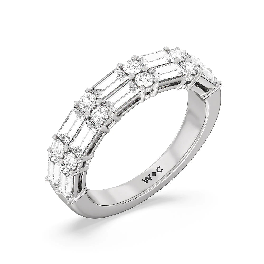 Alternating Two Row Baguette and Round Anniversary Band (E+ VS+) with Platinum / Lab / 1 Cut Diamond in 14KT Platinum / Lab / 1 view 3
