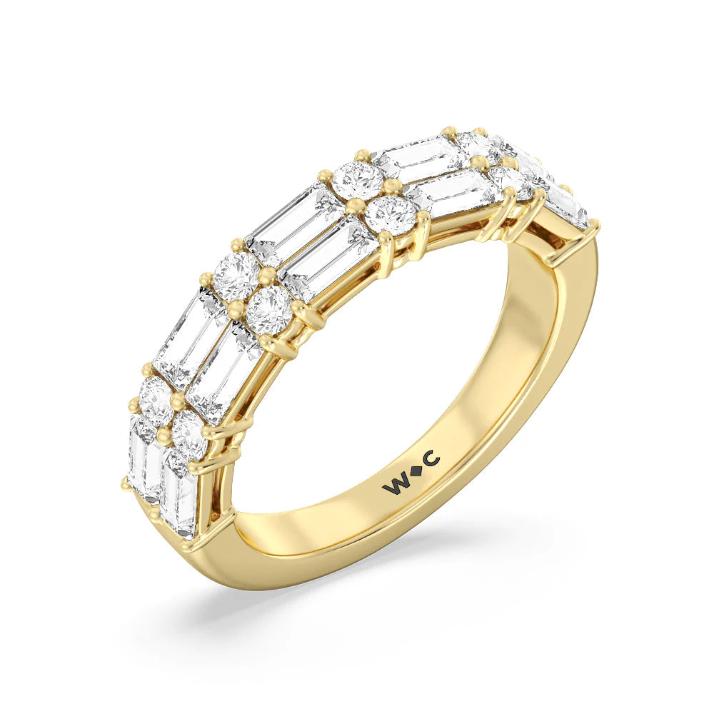 Alternating Two Row Baguette and Round Anniversary Band (E+ VS+) with 18KT Yellow Gold / Lab / 1 Cut Diamond in 14KT Yellow Gold / Lab / 1 view 3
