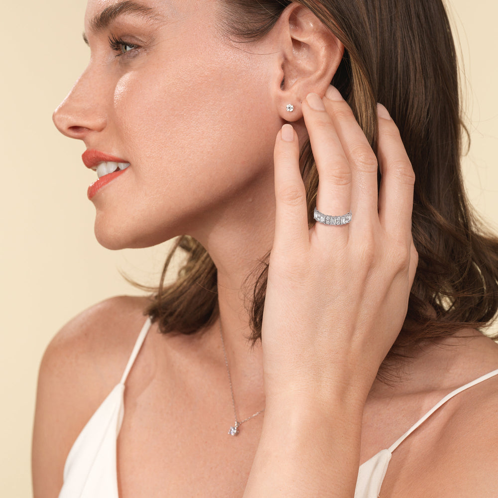 Emerald Station Anniversary Ring with 18KT Rose Gold / Natural / 2 Cut Diamond in 14KT Rose Gold / Natural / 2 view 3
