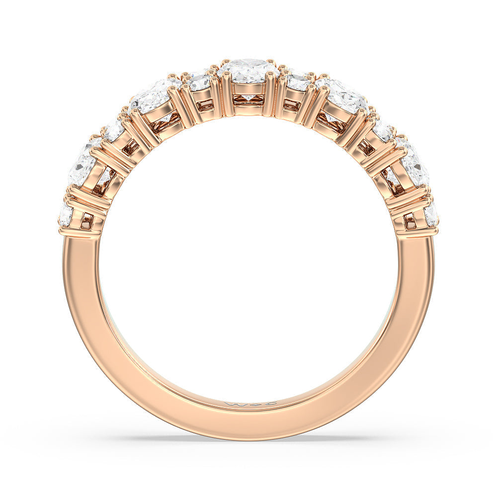 Alternating Oval with Two Round Diamonds Anniversary Band with 18KT Rose Gold / Natural / 1 3/4 Cut Diamond in 14KT Rose Gold / Natural / 1 3/4 view 4
