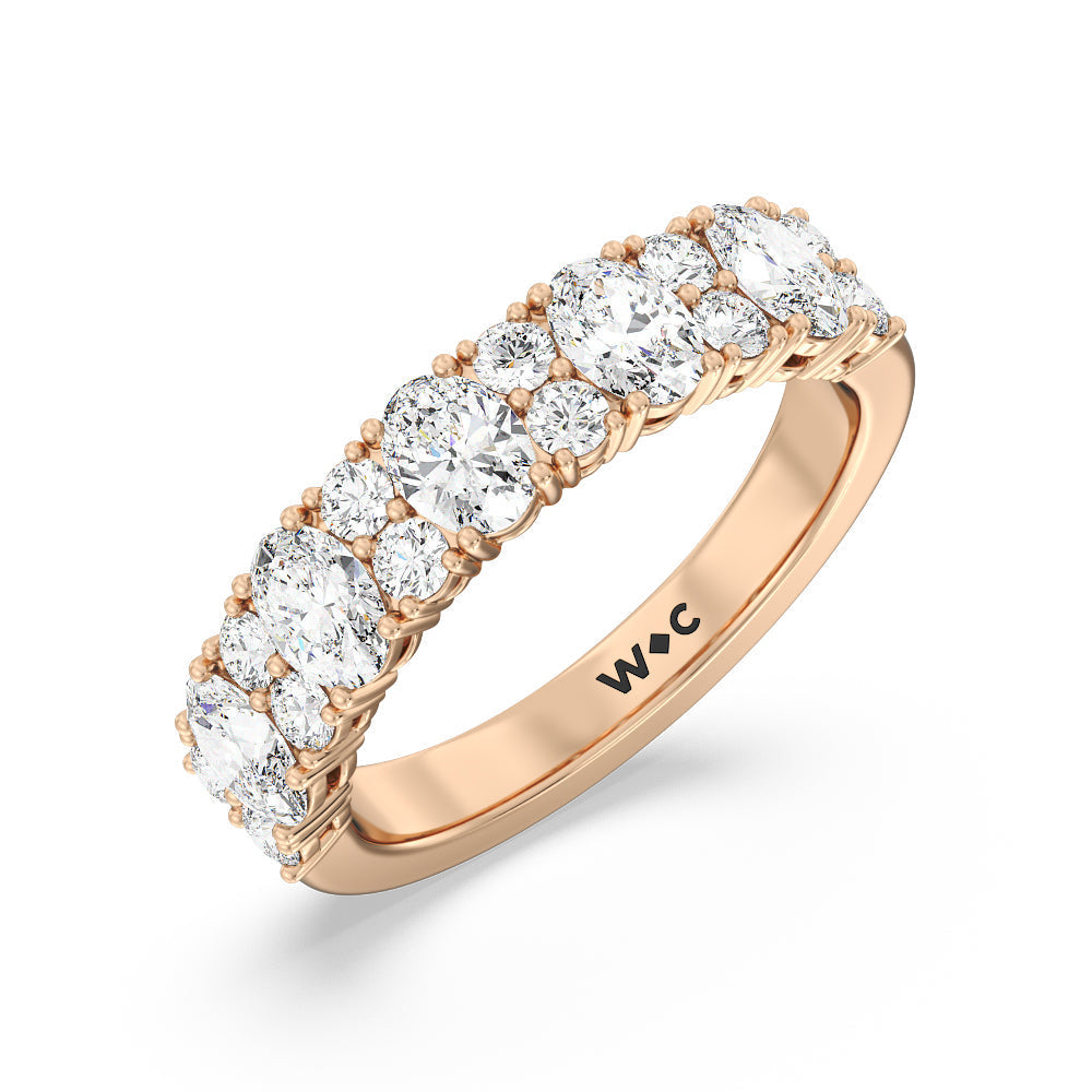 Alternating Oval with Two Round Diamonds Anniversary Band with 18KT Rose Gold / Natural / 1 3/4 Cut Diamond in 14KT Rose Gold / Natural / 1 3/4 view 5
