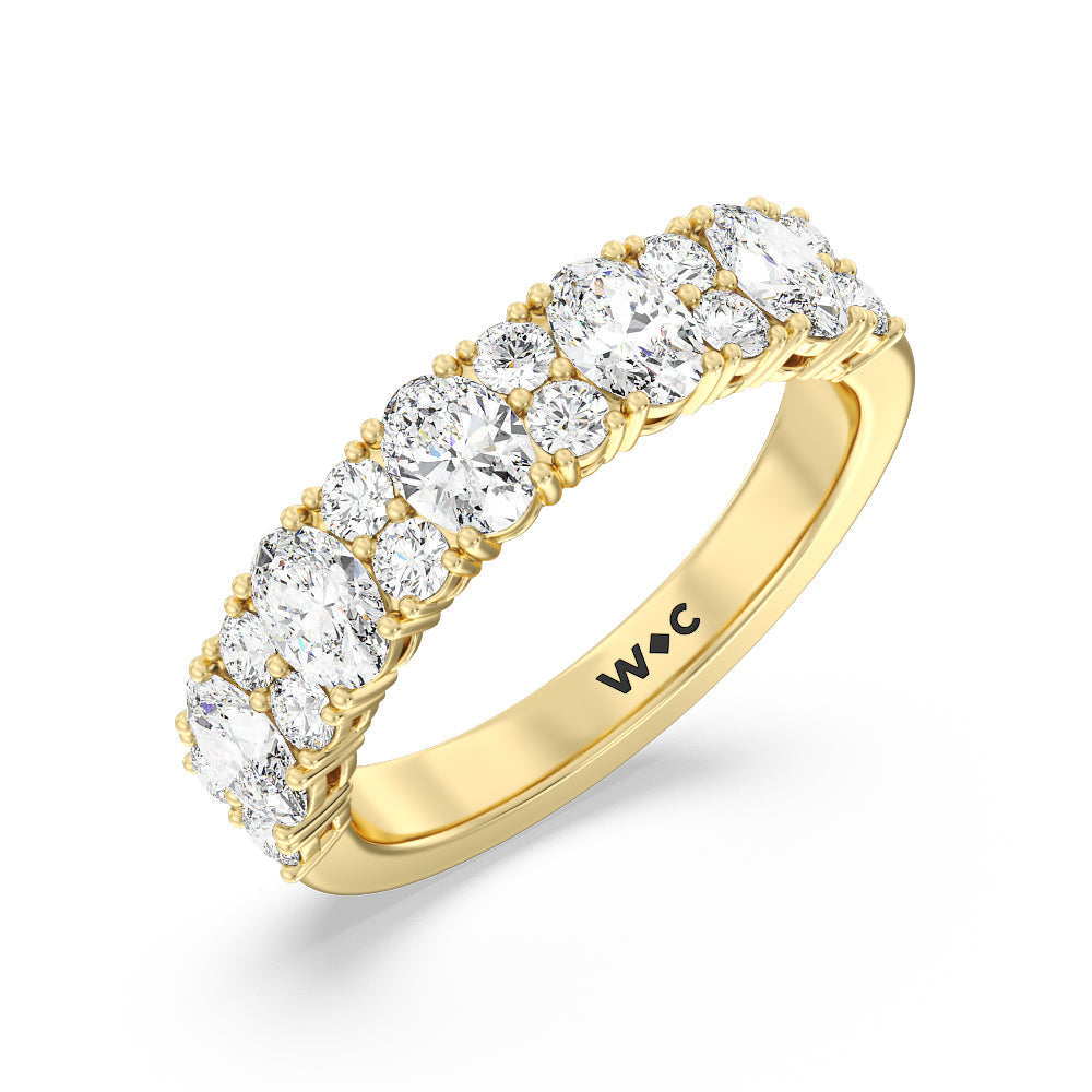 Alternating Oval with Two Round Diamonds Anniversary Band with 18KT Yellow Gold / Natural / 1 3/4 Cut Diamond in 14KT Yellow Gold / Natural / 1 3/4 view 5
