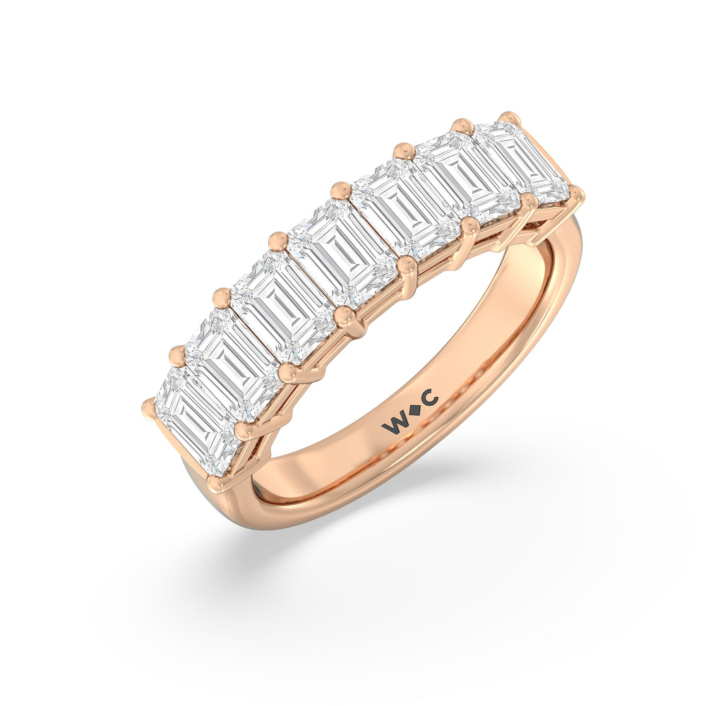 Seven Stone Emerald Cut Diamond Ring (F/G SI+) with 18KT Rose Gold / Natural / 3 Cut Diamond in 14KT Rose Gold / Natural / 3 view 3
