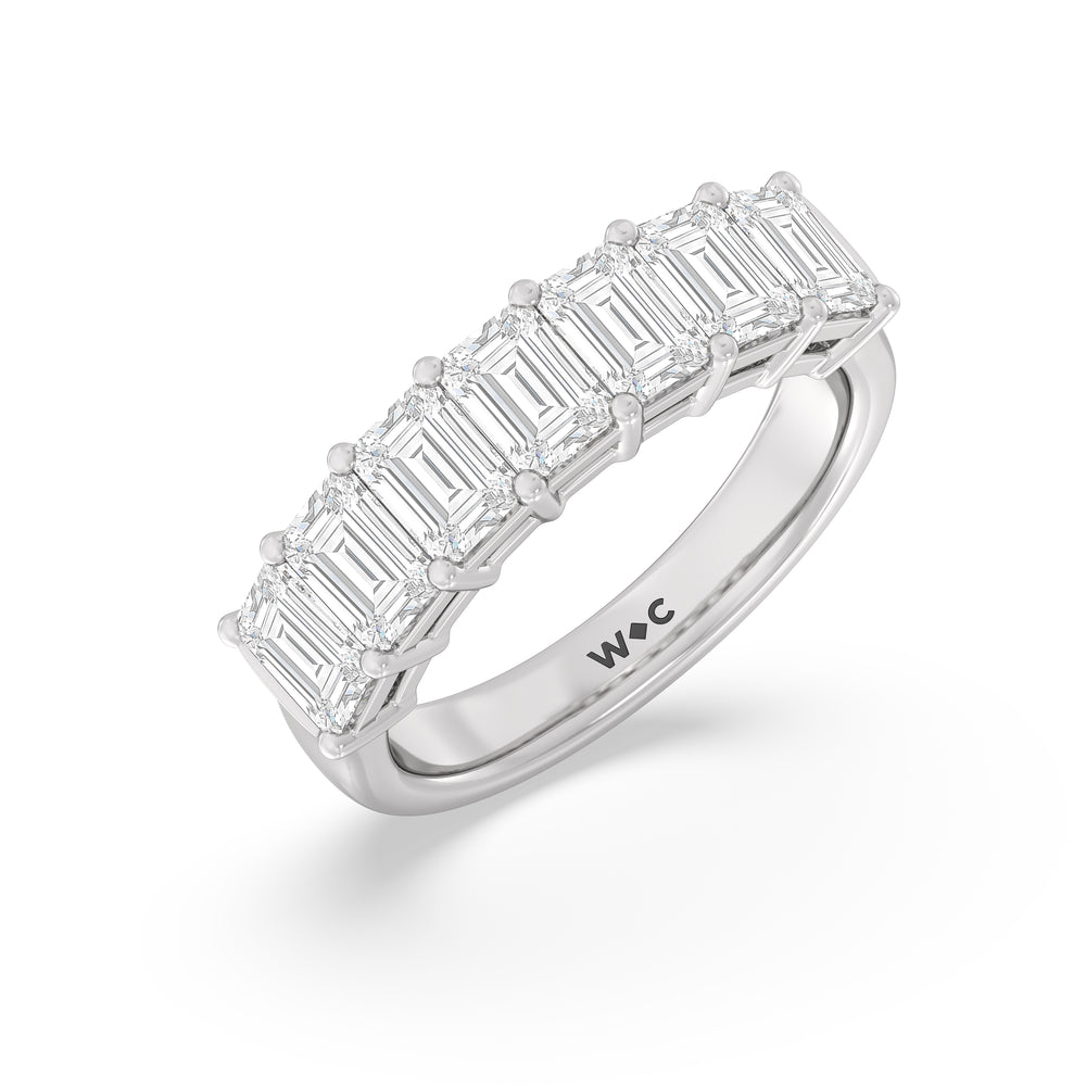 Seven Stone Emerald Cut Diamond Ring (F/G SI+) with Platinum / Natural / 3 Cut Diamond in 14KT Platinum / Natural / 3 view 3
