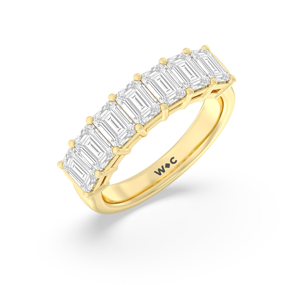 Seven Stone Emerald Cut Diamond Ring (F/G SI+) with 18KT Yellow Gold / Natural / 3 Cut Diamond in 14KT Yellow Gold / Natural / 3 view 3

