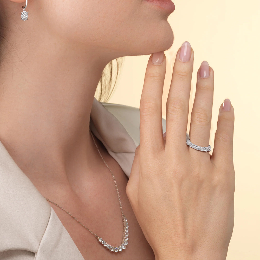 Model Wearing The Fraunces Anniversary Ring (E+ VS+) view