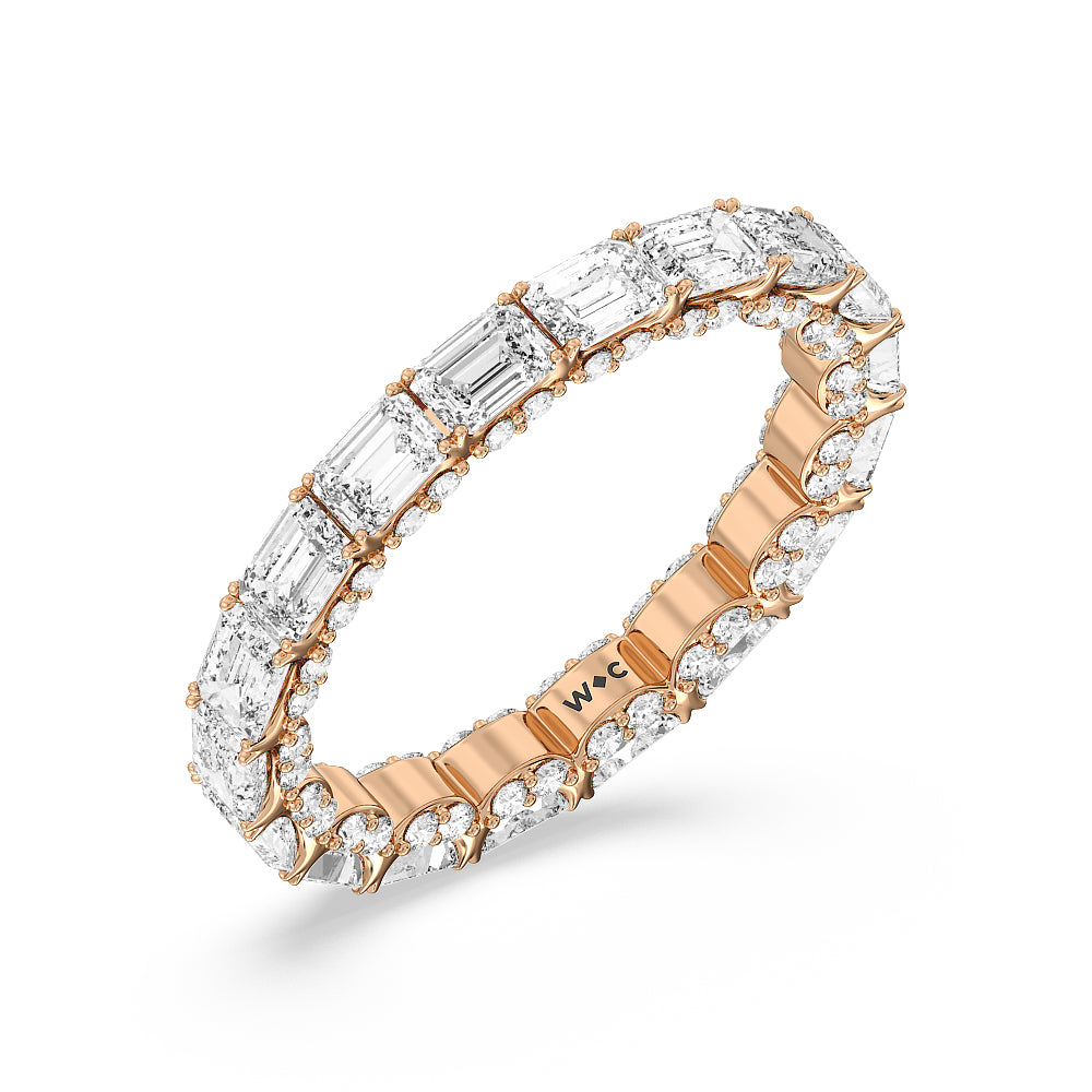 East-West Emerald Split Prong Studded Gallery Eternity Ring with 18KT Rose Gold / Natural / 3 5/8 Cut Diamond in 14KT Rose Gold / Natural / 3 5/8 view 3
