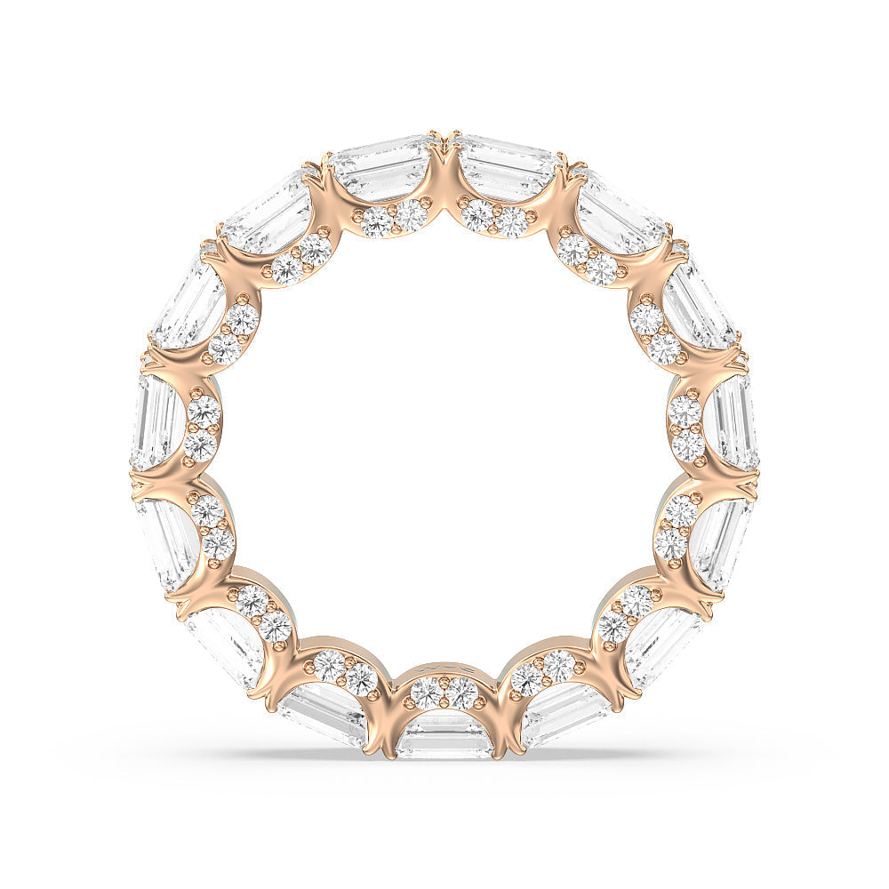 East-West Emerald Split Prong Studded Gallery Eternity Ring with 18KT Rose Gold / Natural / 6 1/10 Cut Diamond in 14KT Rose Gold / Natural / 6 1/10 view 2
