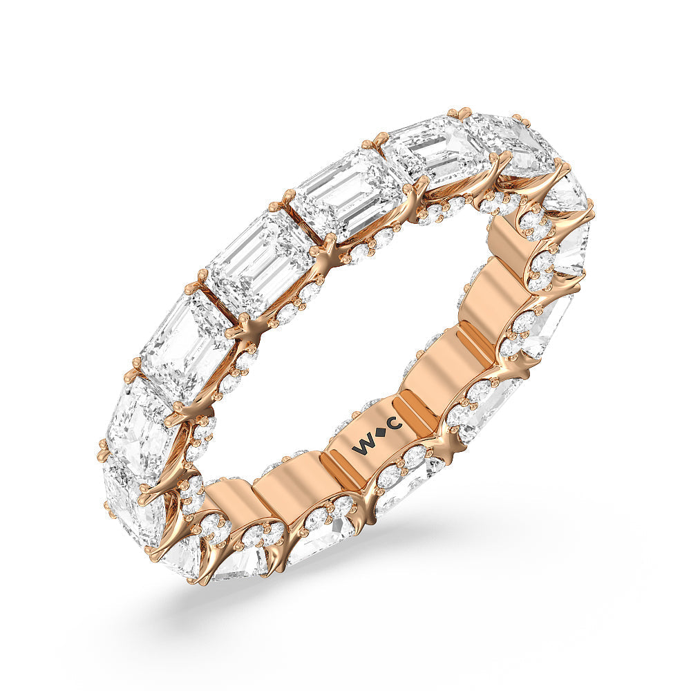 East-West Emerald Split Prong Studded Gallery Eternity Ring with 18KT Rose Gold / Natural / 6 1/10 Cut Diamond in 14KT Rose Gold / Natural / 6 1/10 view 3

