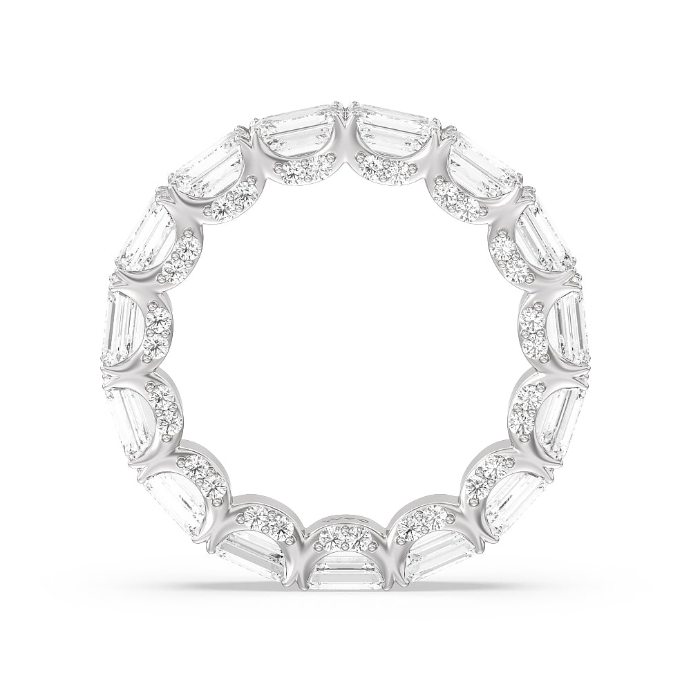 East-West Emerald Split Prong Studded Gallery Eternity Ring with Platinum / Natural / 6 1/10 Cut Diamond in 14KT Platinum / Natural / 6 1/10 view 2
