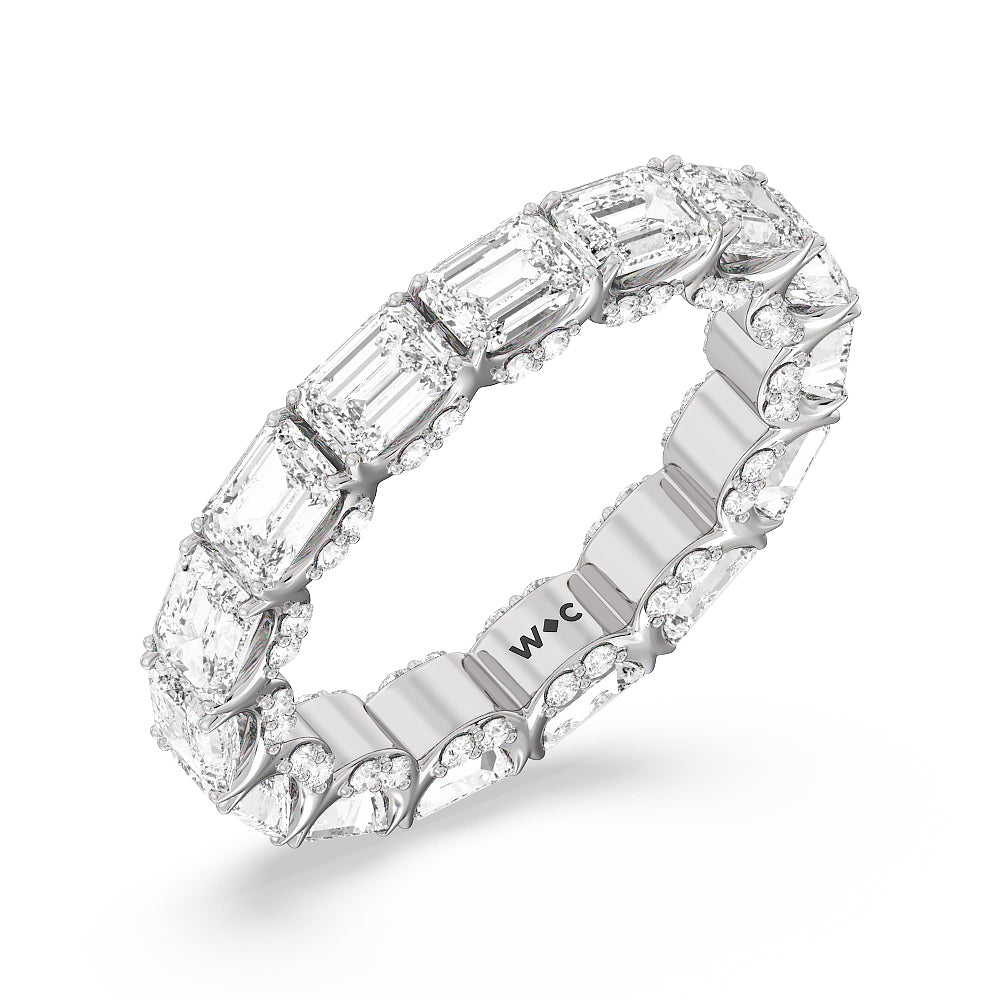 East-West Emerald Split Prong Studded Gallery Eternity Ring with Platinum / Natural / 6 1/10 Cut Diamond in 14KT Platinum / Natural / 6 1/10 view 3
