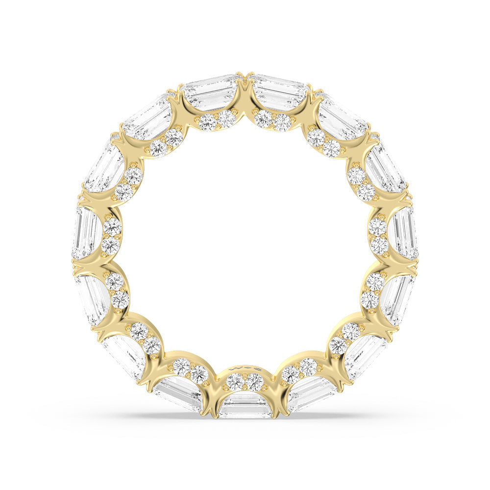 East-West Emerald Split Prong Studded Gallery Eternity Ring with 18KT Yellow Gold / Natural / 6 1/10 Cut Diamond in 14KT Yellow Gold / Natural / 6 1/10 view 2
