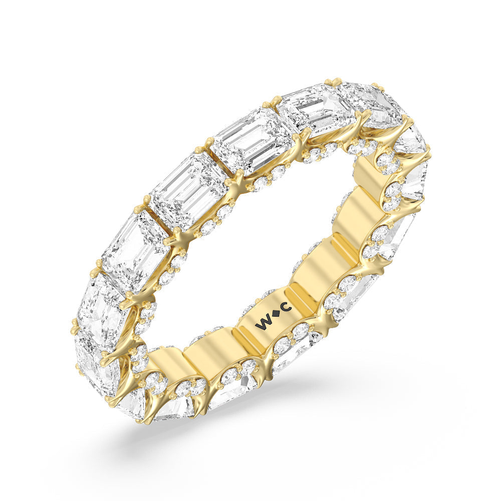 East-West Emerald Split Prong Studded Gallery Eternity Ring with 18KT Yellow Gold / Natural / 6 1/10 Cut Diamond in 14KT Yellow Gold / Natural / 6 1/10 view 3
