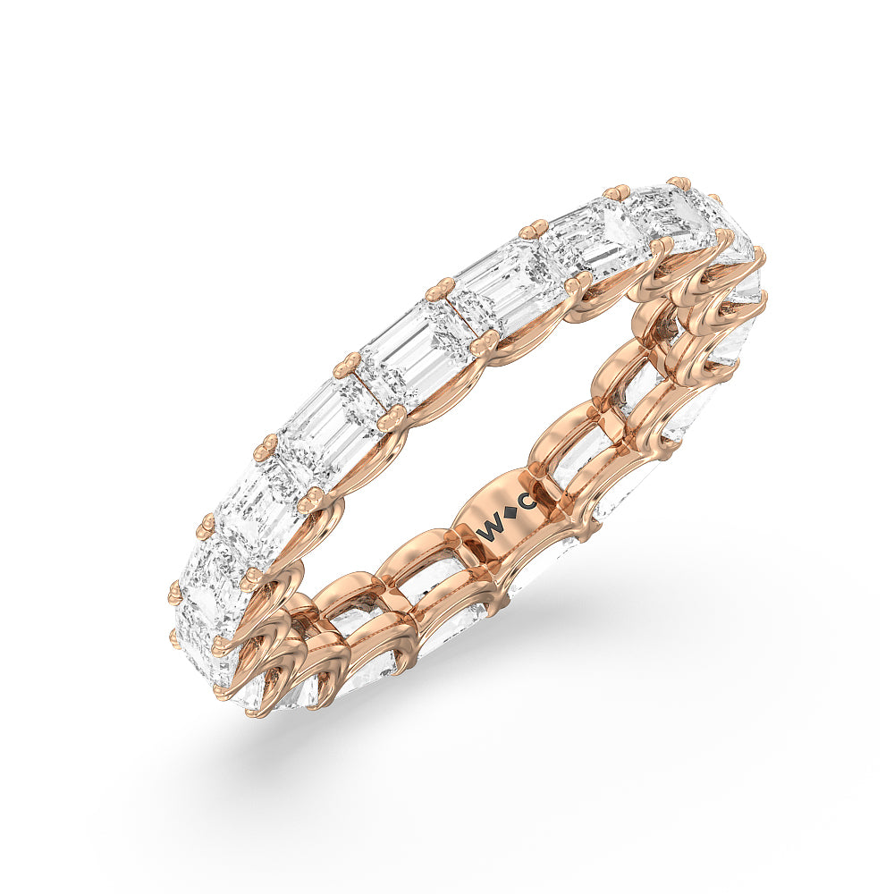 Emerald Split Prong Waves Eternity Ring with 18KT Rose Gold / Natural / 4 1/4 Cut Diamond in 14KT Rose Gold / Natural / 4 1/4 view 3
