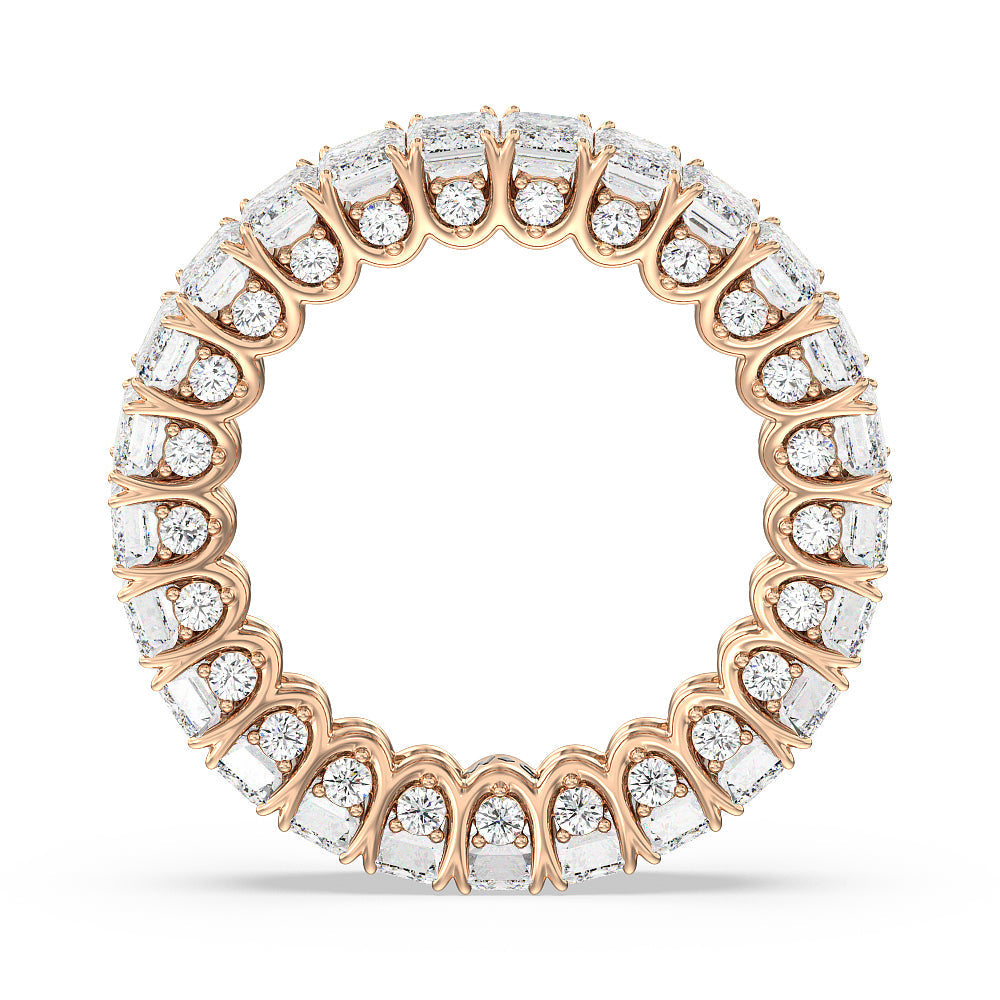 Emerald Split Prong Basket Eternity Ring with 18KT Rose Gold / Natural / 7 1/8 Cut Diamond in 14KT Rose Gold / Natural / 7 1/8 view 2
