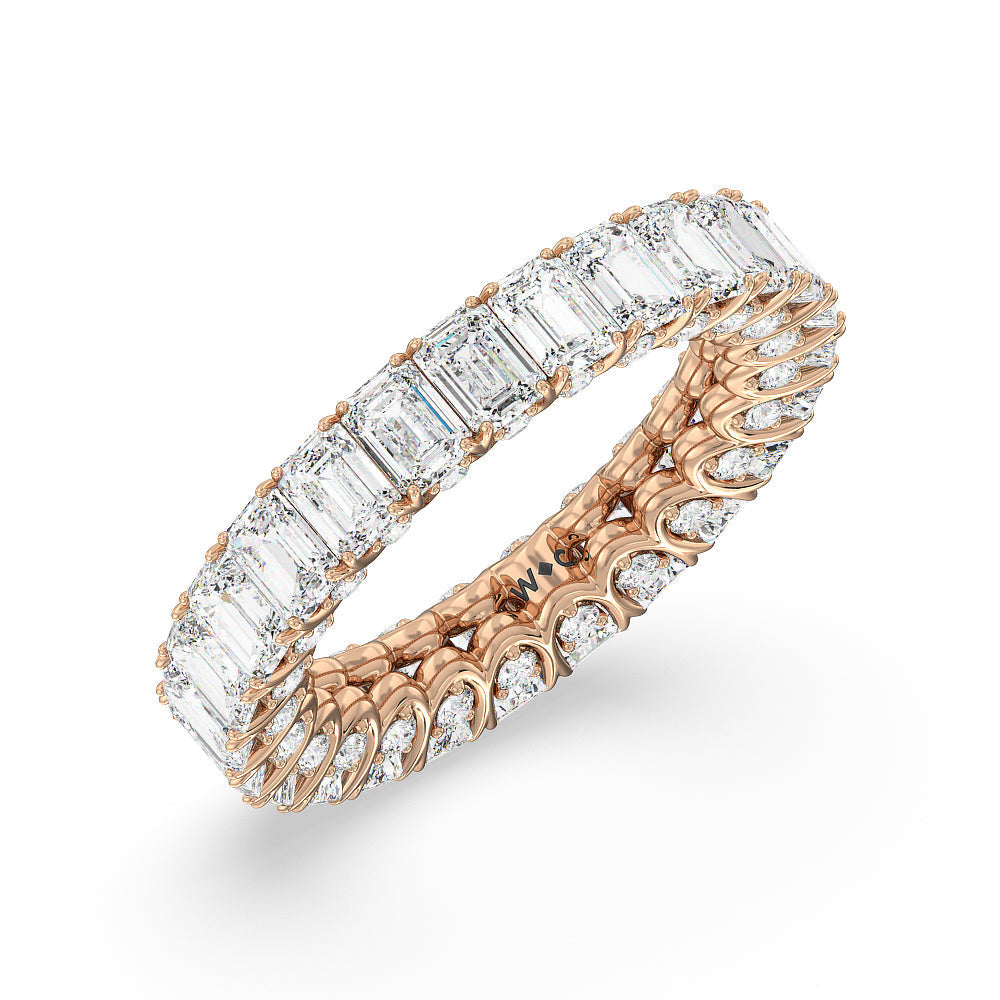 Emerald Split Prong Basket Eternity Ring with 18KT Rose Gold / Natural / 7 1/8 Cut Diamond in 14KT Rose Gold / Natural / 7 1/8 view 3
