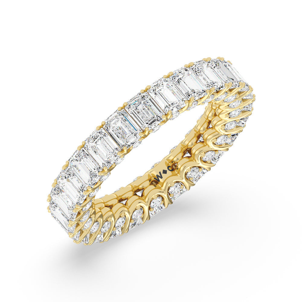 Emerald Split Prong Basket Eternity Ring with 18KT Yellow Gold / Natural / 7 1/8 Cut Diamond in 14KT Yellow Gold / Natural / 7 1/8 view 3
