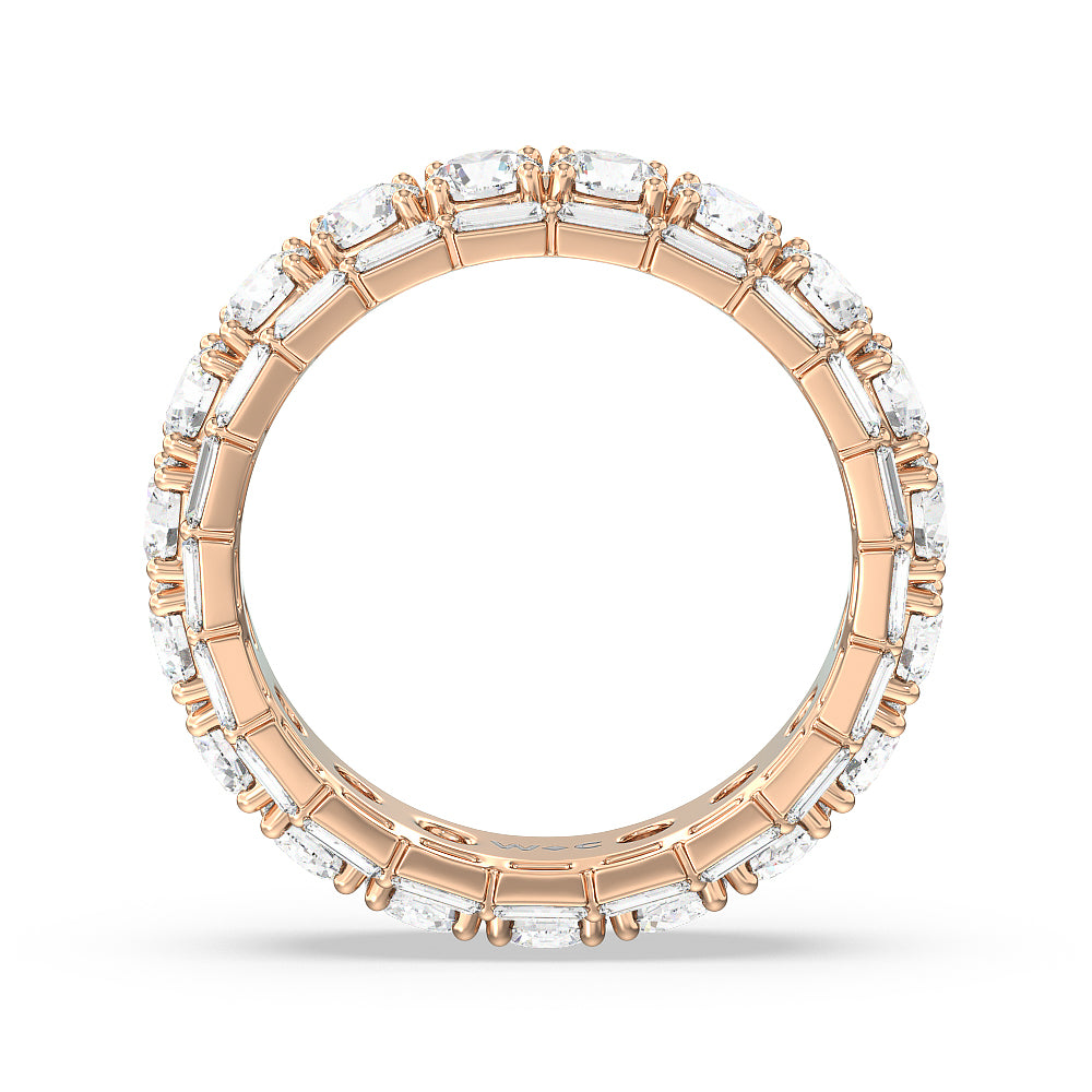 Baguette Edge Round Stones Eternity Ring with 18KT Rose Gold / Natural / 3 9/10 Cut Diamond in 14KT Rose Gold / Natural / 3 9/10 view 2

