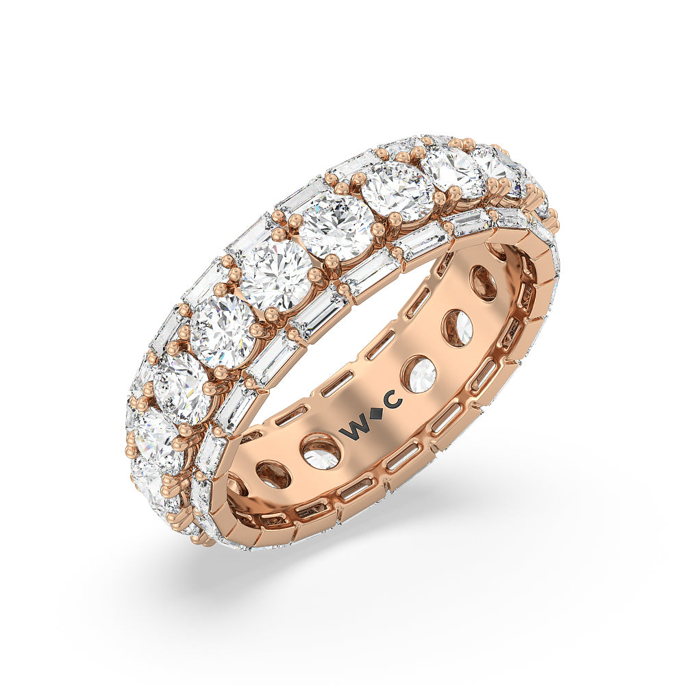 Baguette Edge Round Stones Eternity Ring with 18KT Rose Gold / Natural / 3 9/10 Cut Diamond in 14KT Rose Gold / Natural / 3 9/10 view 3
