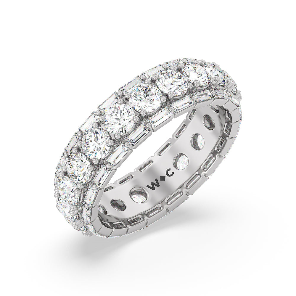 Baguette Edge Round Stones Eternity Ring with Platinum / Natural / 3 9/10 Cut Diamond in 14KT Platinum / Natural / 3 9/10 view 3
