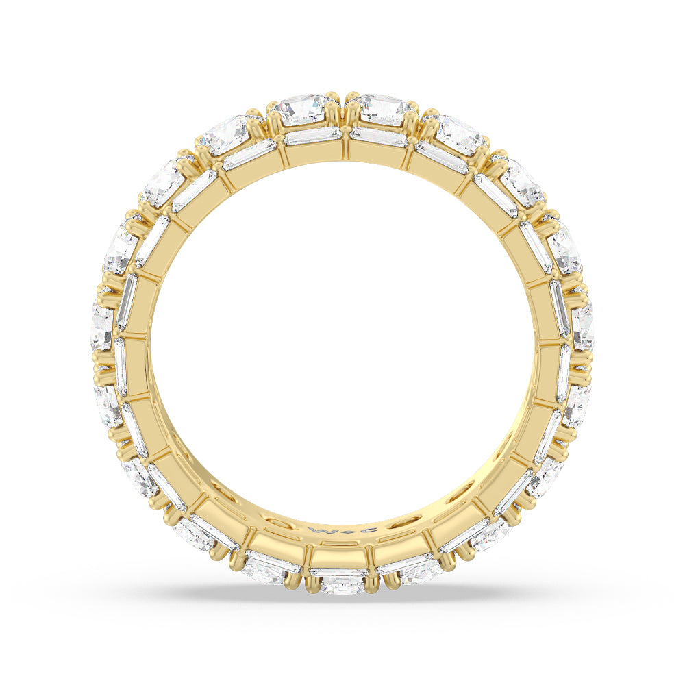 Baguette Edge Round Stones Eternity Ring with 18KT Yellow Gold / Natural / 3 9/10 Cut Diamond in 14KT Yellow Gold / Natural / 3 9/10 view 2
