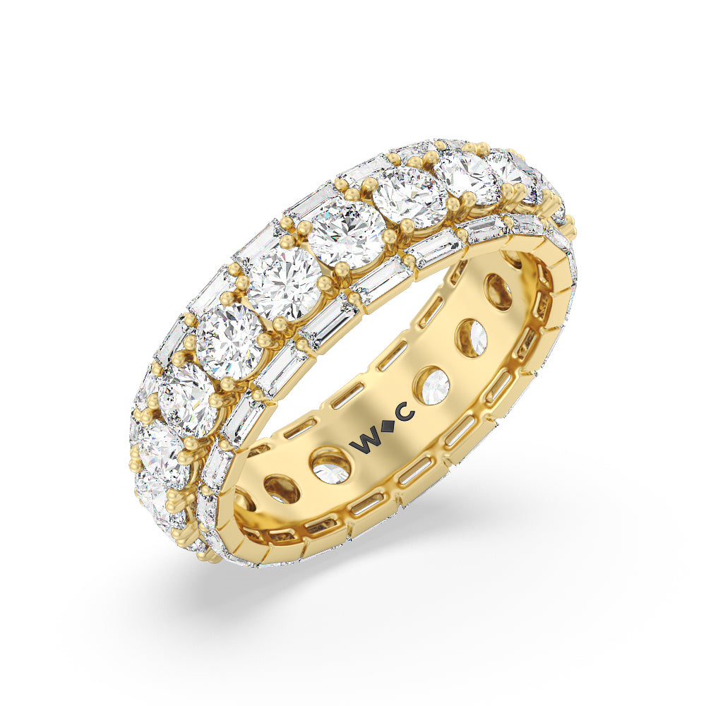 Baguette Edge Round Stones Eternity Ring with 18KT Yellow Gold / Natural / 3 9/10 Cut Diamond in 14KT Yellow Gold / Natural / 3 9/10 view 3
