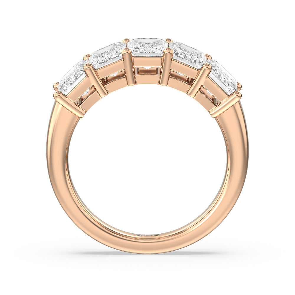 Five Stone Emerald Cut Diamond Ring (E+ VS+) with 18KT Rose Gold / Lab / 5 Cut Diamond in 14KT Rose Gold / Lab / 5 view 3
