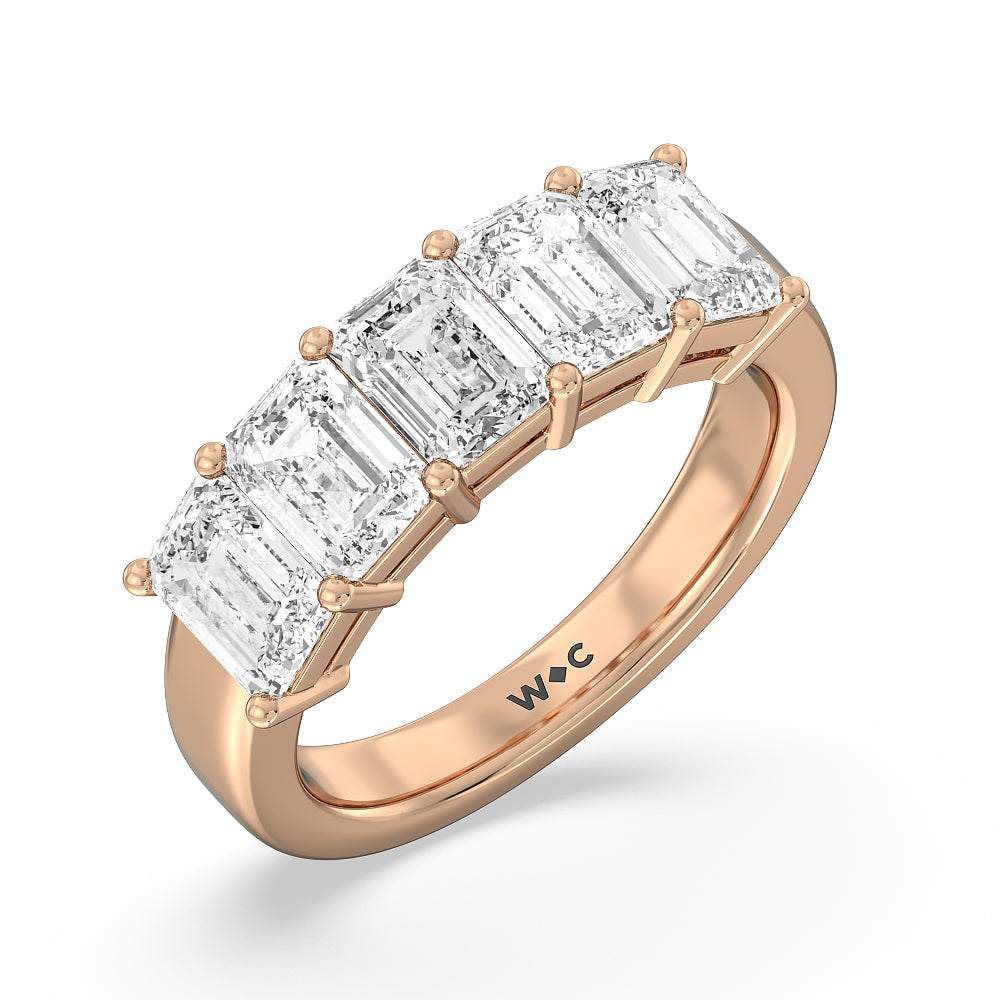 Five Stone Emerald Cut Diamond Ring (F/G SI+) with 18KT Rose Gold / Natural / 5 Cut Diamond in 14KT Rose Gold / Natural / 5 view 2
